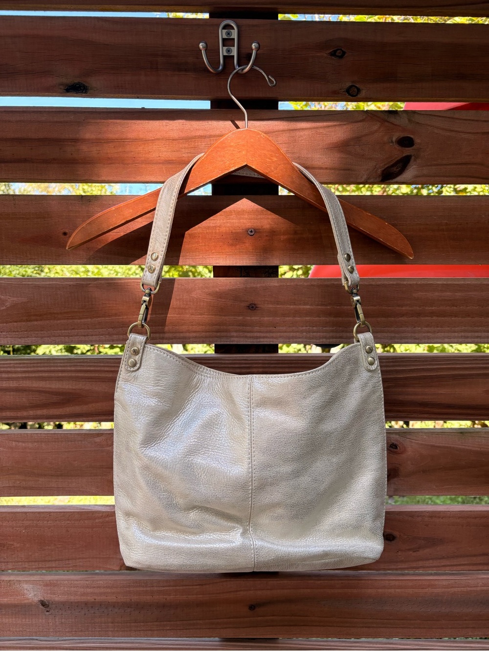 HOBO Soft Pebbled Leather Shoulder Bag in Pearled Silver